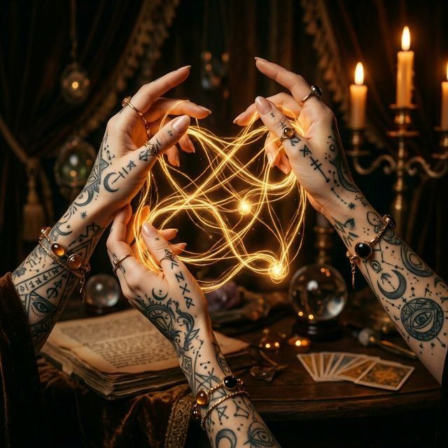 Main contrôlant les fils du destin - Magie Vaudou Domination Totale